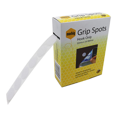 Marbig Hook Grip Spots 22mm x 3.6mtr (White)