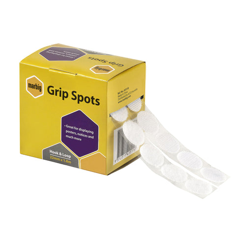 Marbig Hook and Loop Grip Spots 22mm X 1.8mtr (White)